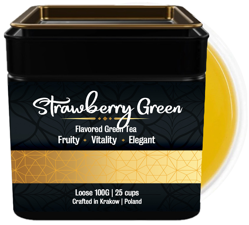 Strawberry Green Leo Tea to wyjątkowa kompozycja łącząca wysokiej jakości zieloną herbatę liściastą z naturalnym aromatem truskawkowym (6%) i autentycznymi liofilizowanymi kawałkami truskawek (2%). Ta ekskluzywna mieszanka zachwyca doskonale zbalansowanym smakiem – delikatna goryczka zielonej herbaty harmonijnie łączy się ze słodką nutą dojrzałych truskawek, tworząc orzeźwiający i jednocześnie głęboki bukiet smakowy.

Metalowa puszka, w której prezentowana jest herbata, to nie tylko praktyczne opakowanie, ale prawdziwy element herbacianej kultury. Czarna, elegancka puszka wykonana z wysokiej jakości metalu skutecznie chroni delikatne liście herbaty przed wilgocią i światłem, zachowując ich świeżość i aromat przez długi czas. Design opakowania łączy w sobie nowoczesną minimalistyczną formę z ponadczasową elegancją, czyniąc z niego ozdobę każdej kuchennej półki.

Strawberry Green to herbata premium, która doskonale sprawdza się zarówno jako codzienny rytuał, jak i wyjątkowy dodatek do specjalnych okazji. Świeży, owocowy charakter czyni ją idealnym wyborem na letnie popołudnia, gdy szukamy orzeźwienia, a jednocześnie pragniemy cieszyć się głębią prawdziwej zielonej herbaty. W chłodniejsze dni rozgrzewa i dodaje energii, zachowując przyjemny owocowy akcent.

Ta wyjątkowa kompozycja to doskonały pomysł na prezent dla miłośników herbaty – zarówno ze względu na niepowtarzalny smak, jak i eleganckie opakowanie, które zachwyci każdego konesera. Strawberry Green Leo Tea to połączenie tradycji z nowoczesnością, natury z kulturą picia herbaty, prostoty z wyrafinowaniem – prawdziwa herbaciana uczta dla wymagających.